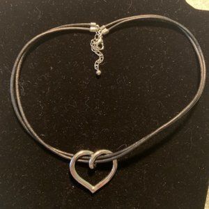 18” silver curly open heart on black cord